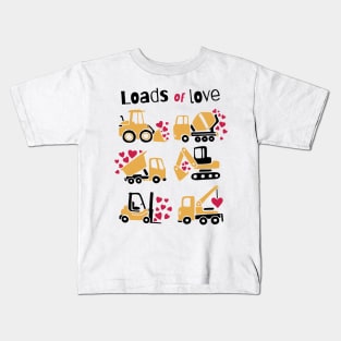 construction trucks carrying hearts and the quote "Loads of love" best gift for trucks drivers and truck lovers Kids T-Shirt